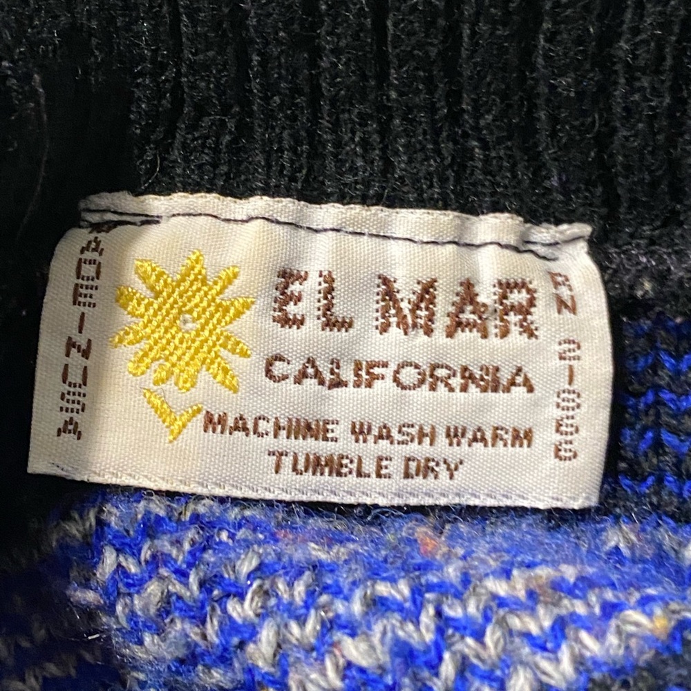 Vintage EL MAR California Black Blue Gray Ornate Mock Neck Sweater Size: Medium - Picture 5 of 6